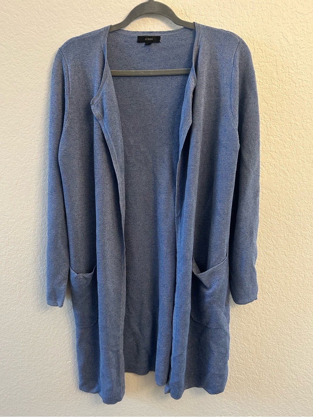 J. Crew Juliette Collarless Knit Cardigan Sweater Cornflower Blue Linen XS